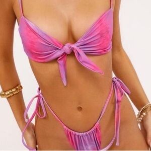 Tiger Mist Pink and Purple Tie-Dye Knotted Bikini XS